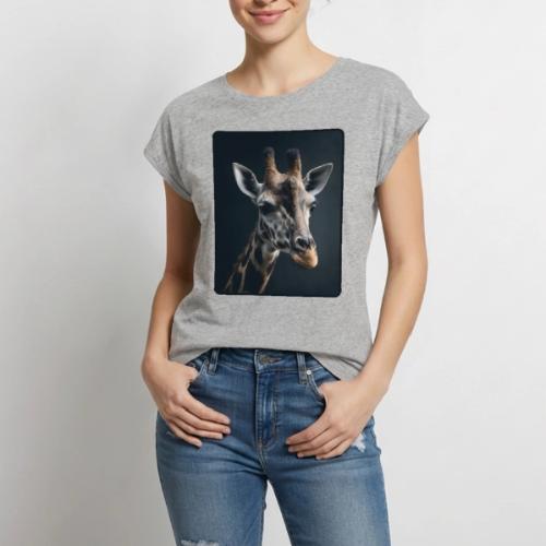 Majestic Giraffe Artistic Portrait Design - Women's Premium Roll Up Sleeve T-Shirt