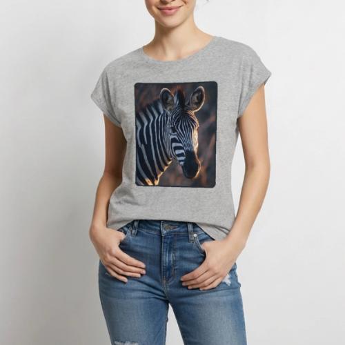 Majestic Zebra Sunset Portrait Design - Women's Premium Roll Up Sleeve T-Shirt