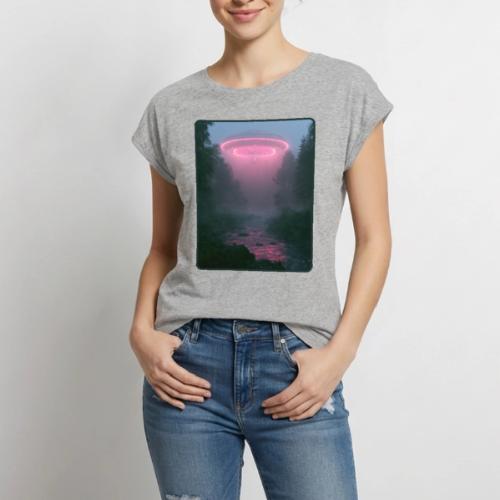 Neon UFO Forest River Design - Women's Premium Roll Up Sleeve T-Shirt