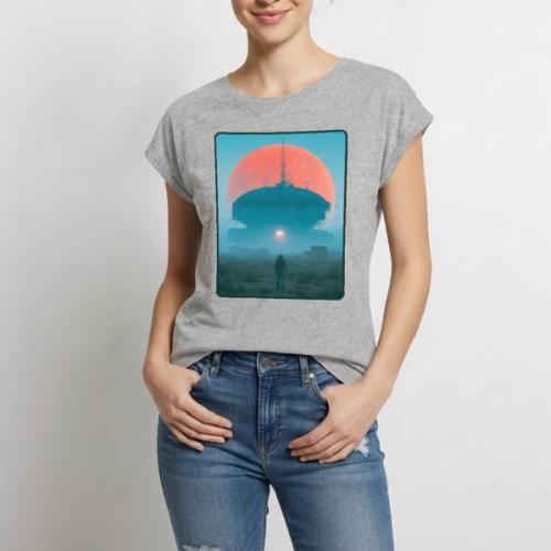 Astronaut Alien Outpost Design - Women's Premium Roll Up Sleeve T-Shirt