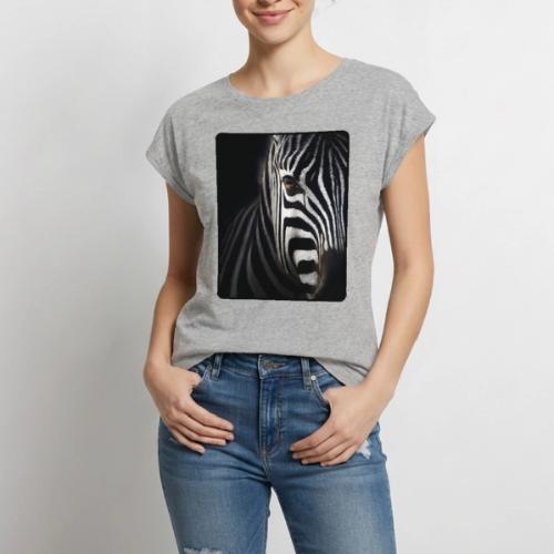 Zebra High Contrast Portrait Design - Women's Premium Roll Up Sleeve T-Shirt