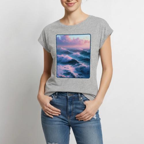 Dreamy Pastel Ocean Sunset Art - Women's Premium Roll Up Sleeve T-Shirt
