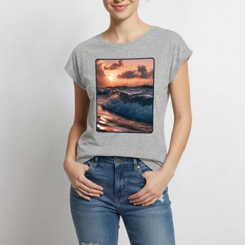 Golden Sunset Ocean Wave - Women's Premium Roll Up Sleeve T-Shirt