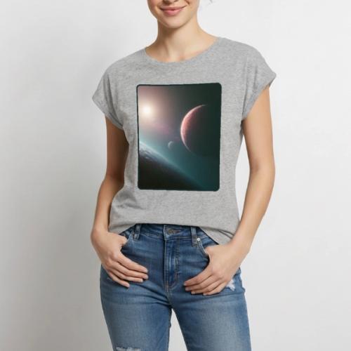 Deep Space Planet Horizon Art - Women's Premium Roll Up Sleeve T-Shirt