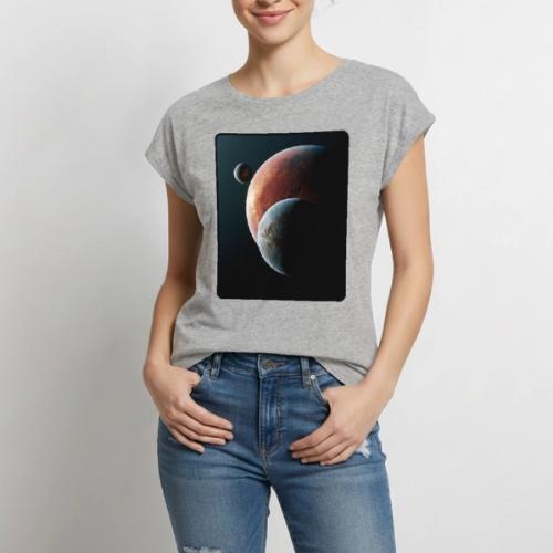 Three Planets Deep Space Design - Women's Premium Roll Up Sleeve T-Shirt