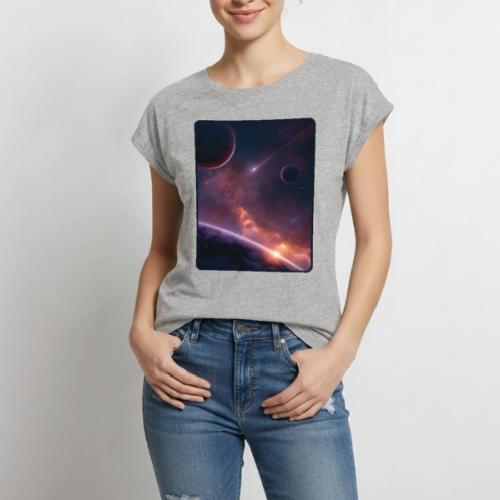 Cosmic Sunset Nebula Space Art - Women's Premium Roll Up Sleeve T-Shirt