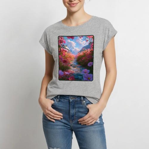 Dreamy Cosmos Valley Landscape Art - Women's Premium Roll Up Sleeve T-Shirt
