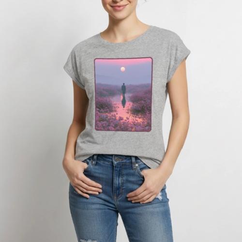 Ethereal Sunset Flower Field Art - Women's Premium Roll Up Sleeve T-Shirt