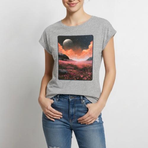 Moonlit Fantasy Flower Landscape - Women's Premium Roll Up Sleeve T-Shirt
