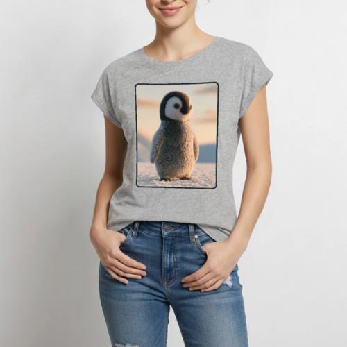 Cute Penguin Chick Sunrise Design - Women's Premium Roll Up Sleeve T-Shirt