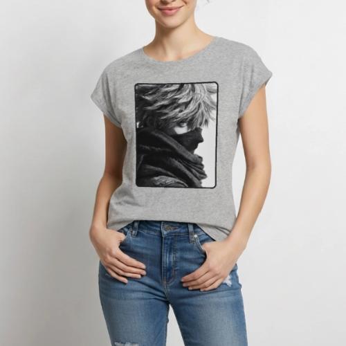 Battle-Worn Ninja Portrait - Women's Premium Roll Up Sleeve T-Shirt