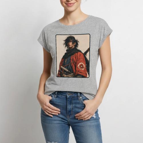 Young Samurai Warrior Portrait - Women's Premium Roll Up Sleeve T-Shirt