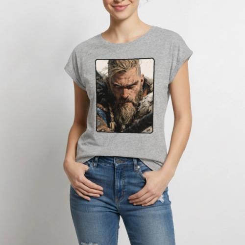Fierce Viking Warrior Portrait - Women's Premium Roll Up Sleeve T-Shirt