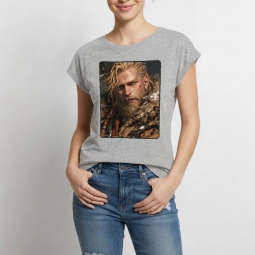 Battle-Scarred Viking Warrior - Women's Premium Roll Up Sleeve T-Shirt