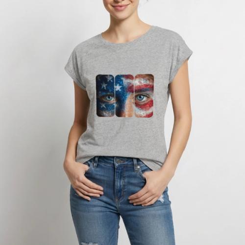 USA: Stars in Her Eyes - Women's Premium Roll Up Sleeve T-Shirt