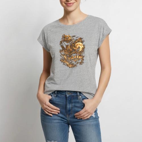 Pit Bull Howling Moon Fantasy Forest Tee - Women's Premium Roll Up Sleeve T-Shirt