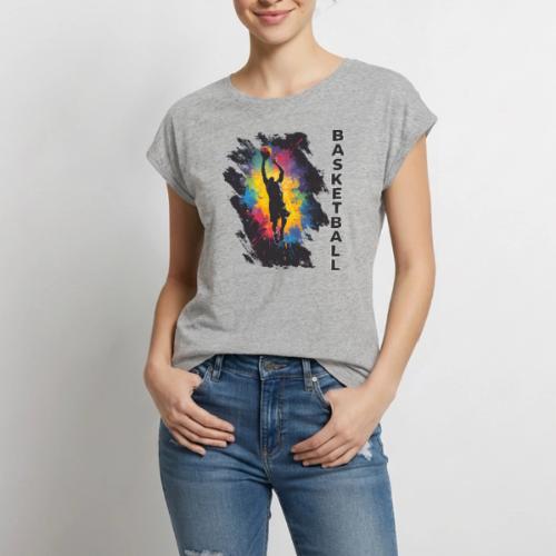 High Energy Basketball Paint Splatter Art - Women's Premium Roll Up Sleeve T-Shirt