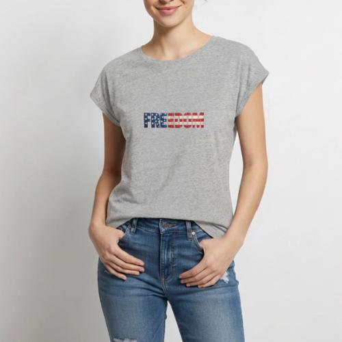 Freedom American Flag Distressed Patriotic Shirt - Women's Premium Roll Up Sleeve T-Shirt