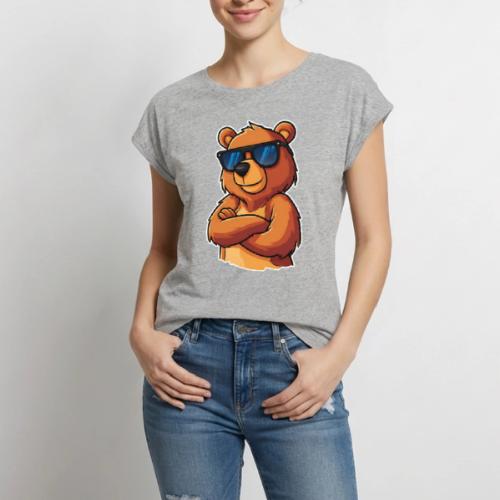 Cool Bear Sunglasses Cartoon Design - Women's Premium Roll Up Sleeve T-Shirt