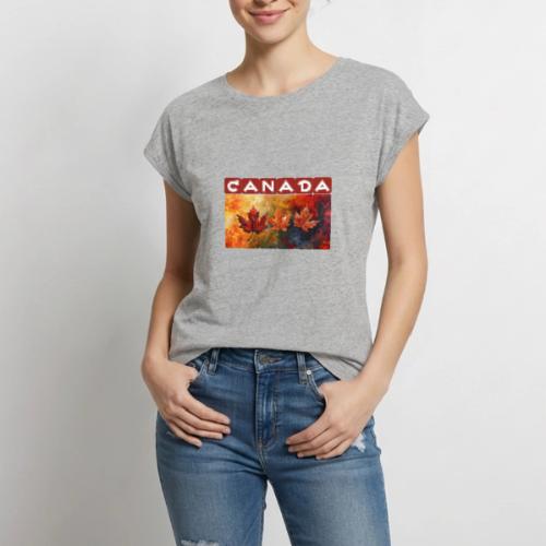 Painted Canada Leaves - Women's Premium Roll Up Sleeve T-Shirt