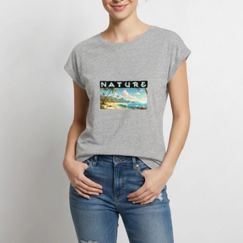 Nature: Sun-Kissed Shore - Women's Premium Roll Up Sleeve T-Shirt