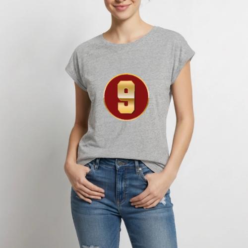 Number 9 in Gold Varsity Font - Women's Premium Roll Up Sleeve T-Shirt