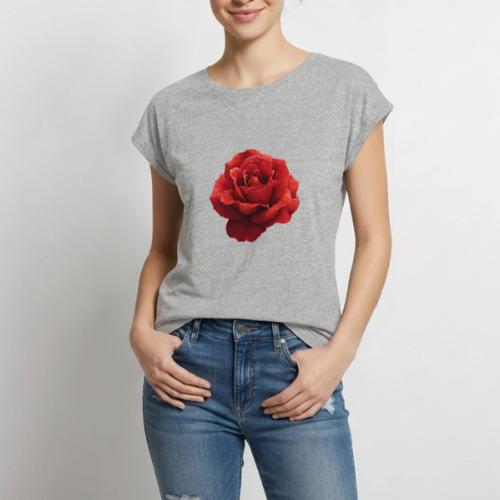 Rose: Crimson Dew Bloom - Women's Premium Roll Up Sleeve T-Shirt