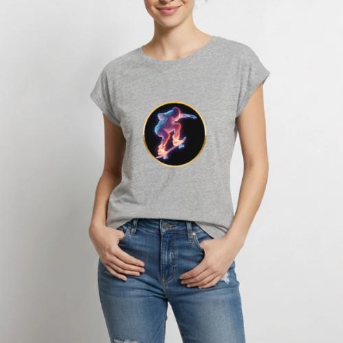 Skateboarding: Neon Skate Orbit - Women's Premium Roll Up Sleeve T-Shirt