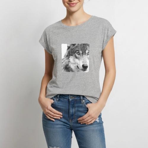 Wolf Face Triptych: Silent Alpha - Women's Premium Roll Up Sleeve T-Shirt