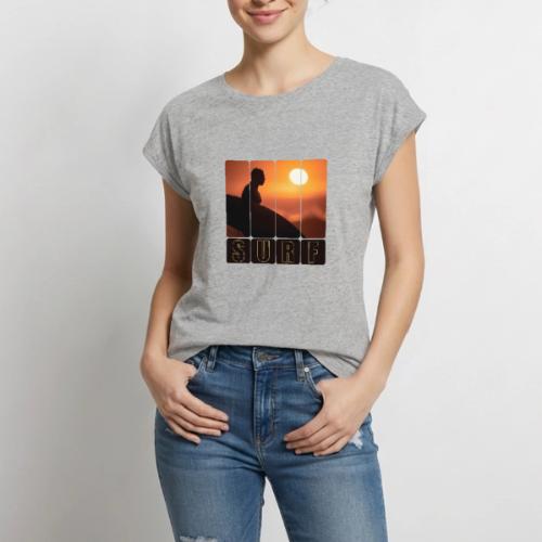 Surfing: Sunset Surf Panels - Women's Premium Roll Up Sleeve T-Shirt