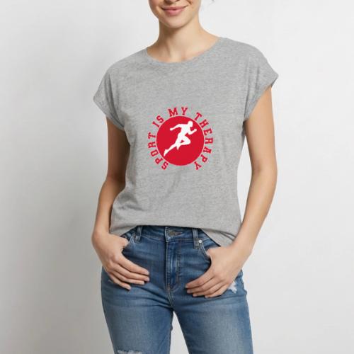 Sport Is My Therapy – Running Motivation Badge - Women's Premium Roll Up Sleeve T-Shirt