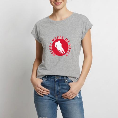 Hockey Makes Me Happy – Ice Hockey Fan Emblem - Women's Premium Roll Up Sleeve T-Shirt
