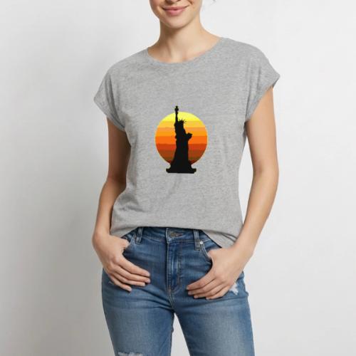 USA: Golden Horizon Liberty - Women's Premium Roll Up Sleeve T-Shirt
