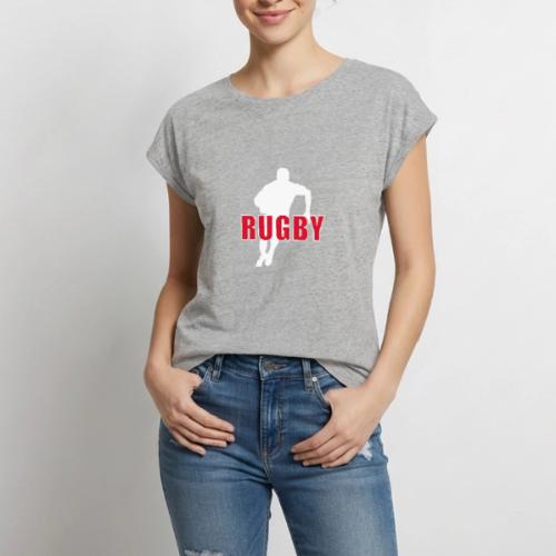 Bold Rugby Action Silhouette - Women's Premium Roll Up Sleeve T-Shirt