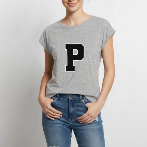 Varsity Letter P Athletic Alphabet Design - Women's Premium Roll Up Sleeve T-Shirt
