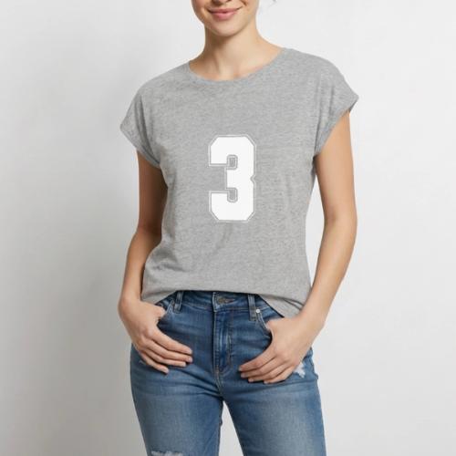 White Number 3 – Varsity Font - Women's Premium Roll Up Sleeve T-Shirt