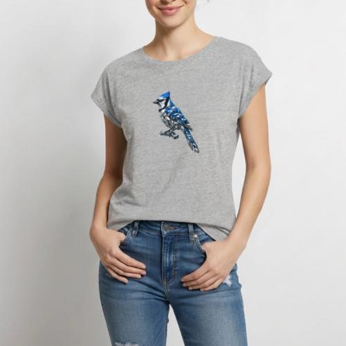 Silver Blue Jay on Perch + Flight Stages 2-print - Women's Premium Roll Up Sleeve T-Shirt