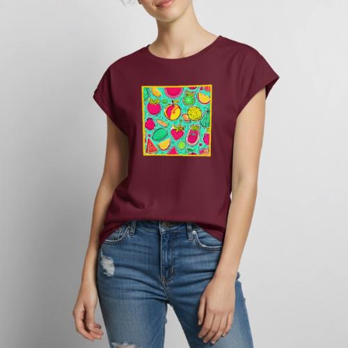 Vibrant Neon Fruits Orchard Art - Women's Premium Roll Up Sleeve T-Shirt
