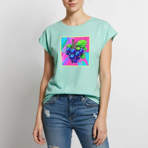 Vibrant Blueberry Artwork - Women's Premium Roll Up Sleeve T-Shirt