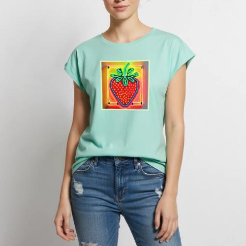 Colorful Strawberry Neon Glow - Women's Premium Roll Up Sleeve T-Shirt