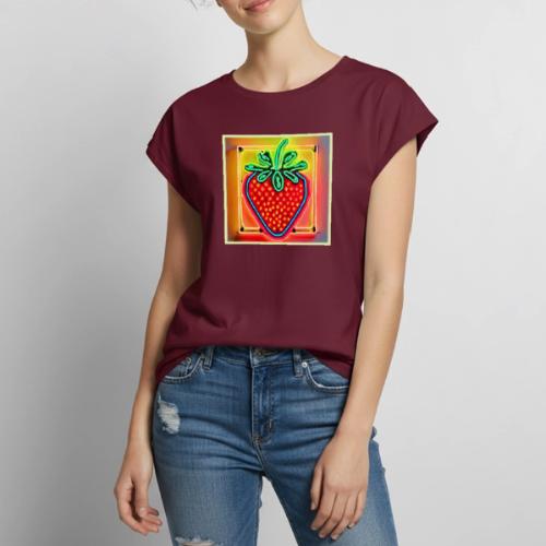 Colorful Strawberry Neon Glow - Women's Premium Roll Up Sleeve T-Shirt
