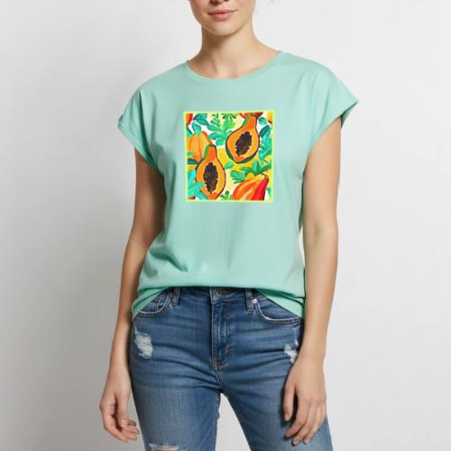 Tropical Papaya Pop Art - Women's Premium Roll Up Sleeve T-Shirt