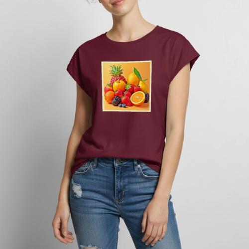 Fresh Bounty: Vibrant Fruit Harvest Art - Women's Premium Roll Up Sleeve T-Shirt