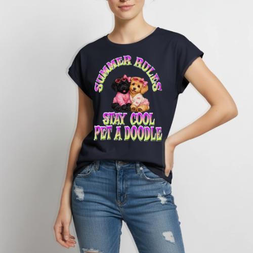 Summer Rules Stay Cool Pet A Doodle Cute Doodle - Women's Premium Roll Up Sleeve T-Shirt