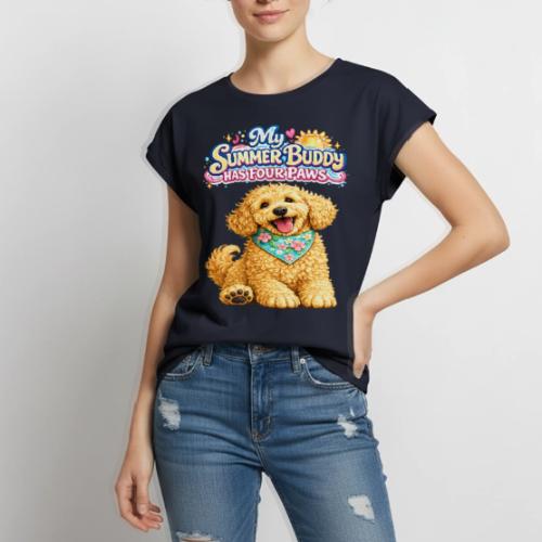 My Summer Buddy Has Four Paws - Women's Premium Roll Up Sleeve T-Shirt