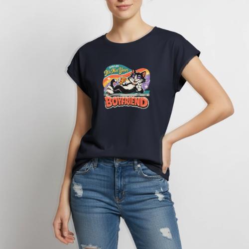 Sassy Cat Pride Pizza Retro Comic - Women's Premium Roll Up Sleeve T-Shirt