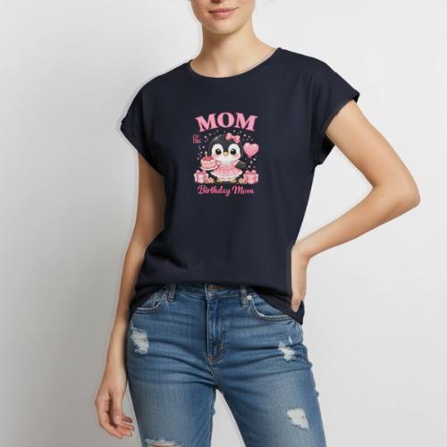 Cute Penguin Birthday Mom Kawaii Cake Balloon Gift - Women's Premium Roll Up Sleeve T-Shirt