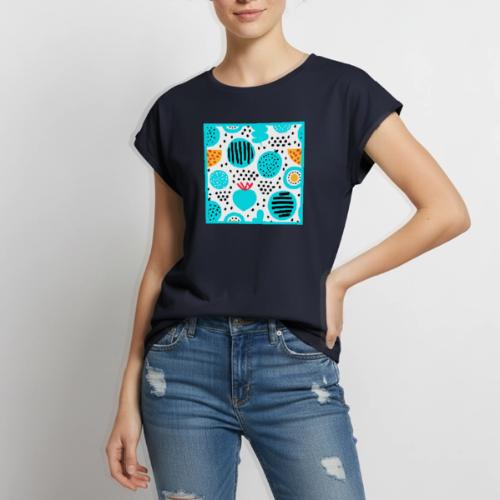 Blue Fruit Patterns Painting Art - Women's Premium Roll Up Sleeve T-Shirt