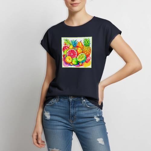 Tropical Fruit Cartoon Art - Women's Premium Roll Up Sleeve T-Shirt