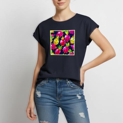 Tropical Dragon Fruit Fiesta - Women's Premium Roll Up Sleeve T-Shirt